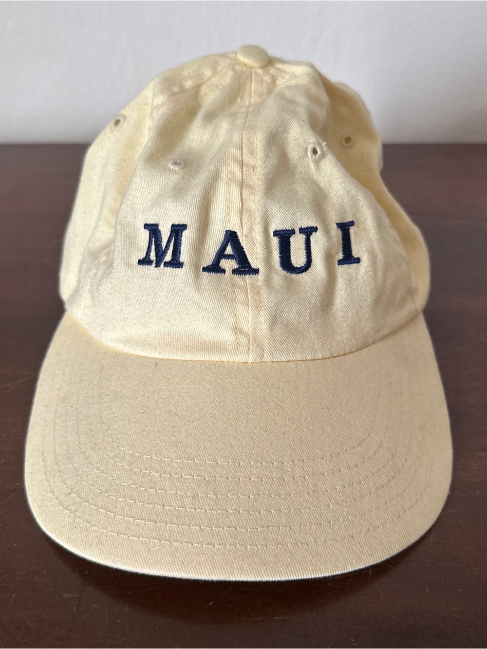 Vintage Pale Yellow and Navy Maui Embroidered Baseball Cap